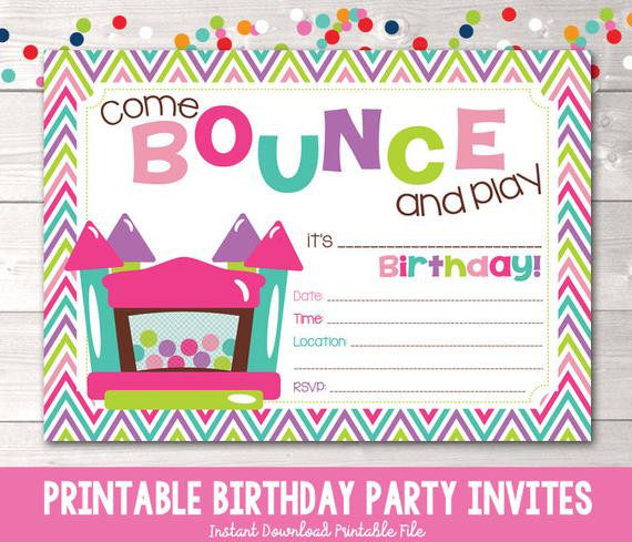Bounce House Birthday Party Invitations
 Bounce House Instant Download Birthday Party Invitation Girls
