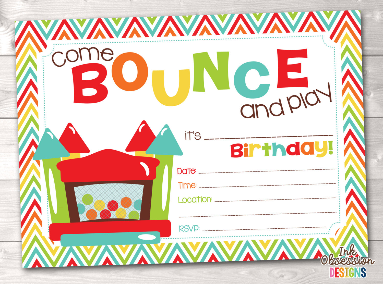 Bounce House Birthday Party Invitations
 Bouncy Castle Instant Download Birthday Party Invitation
