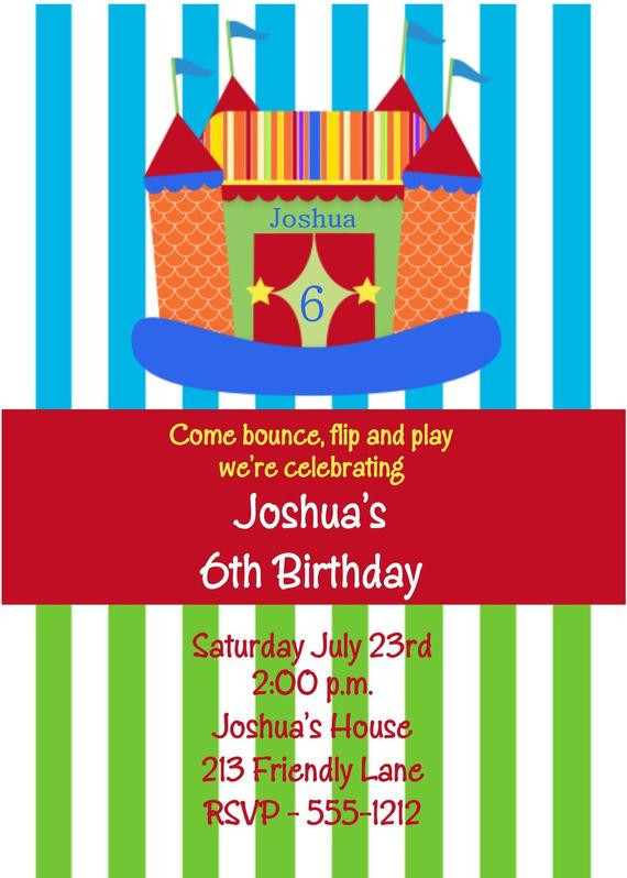 Bounce House Birthday Party Invitations
 Items similar to Bounce Castle Birthday Invitation Bounce