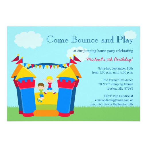 Bounce House Birthday Party Invitations
 Boy s bounce house birthday party invitation 5" x 7