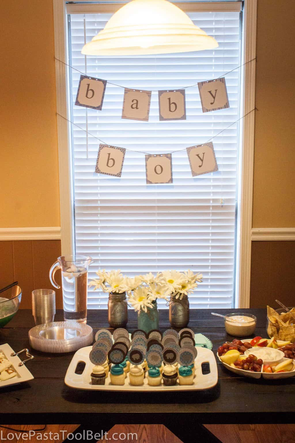 Boy Baby Shower Ideas Diy
 Blue and Gray Baby Boy Shower Love Pasta and a Tool Belt