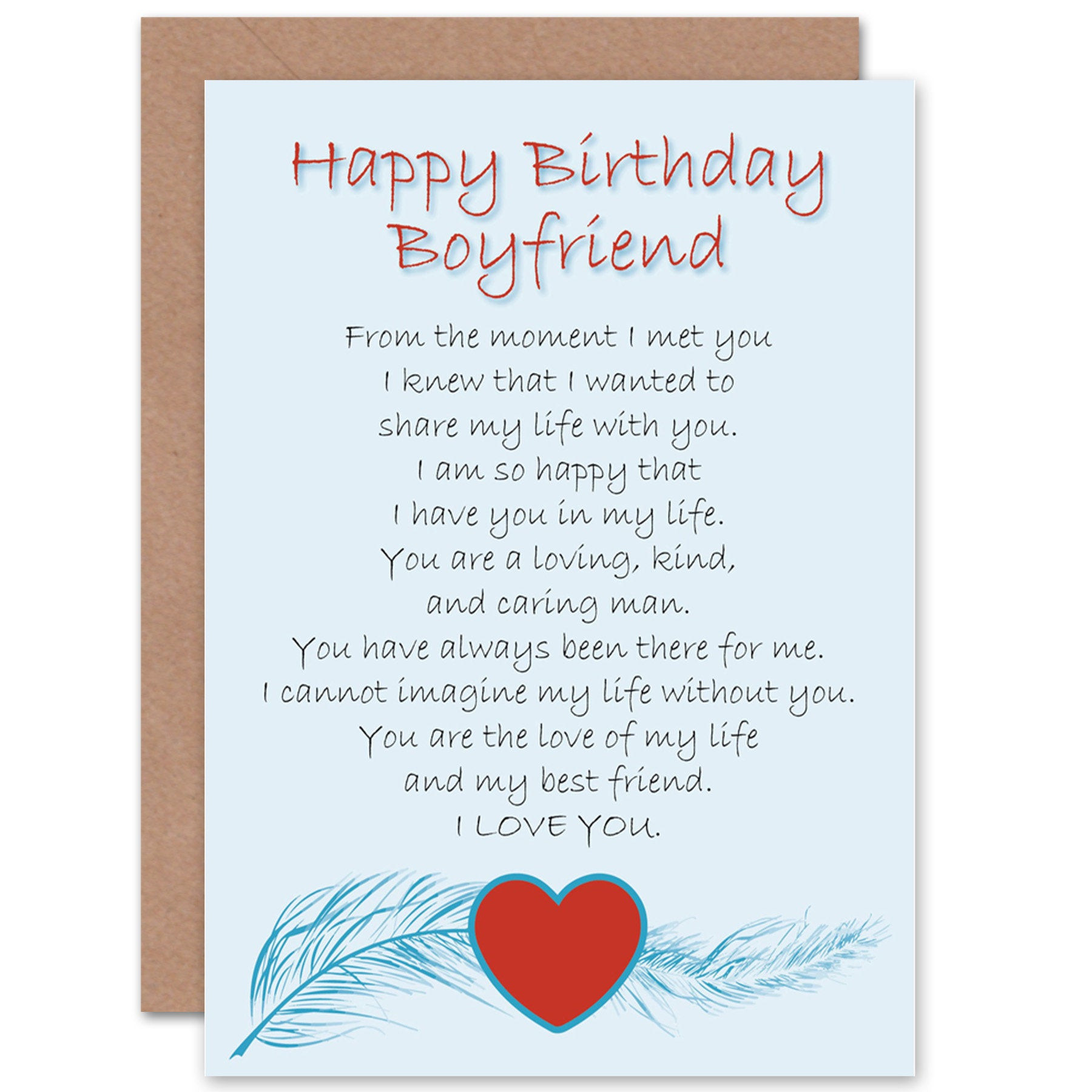 Boyfriend Birthday Card
 Boyfriend Birthday Card Love Poem Sweet Cute Happy