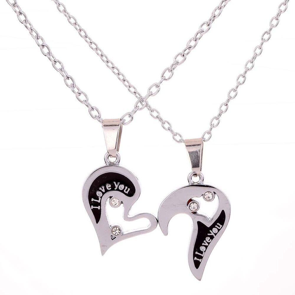 Boyfriend Girlfriend Necklaces
 Silver Tone Couple Heart Love Girlfriend Boyfriend Pendant