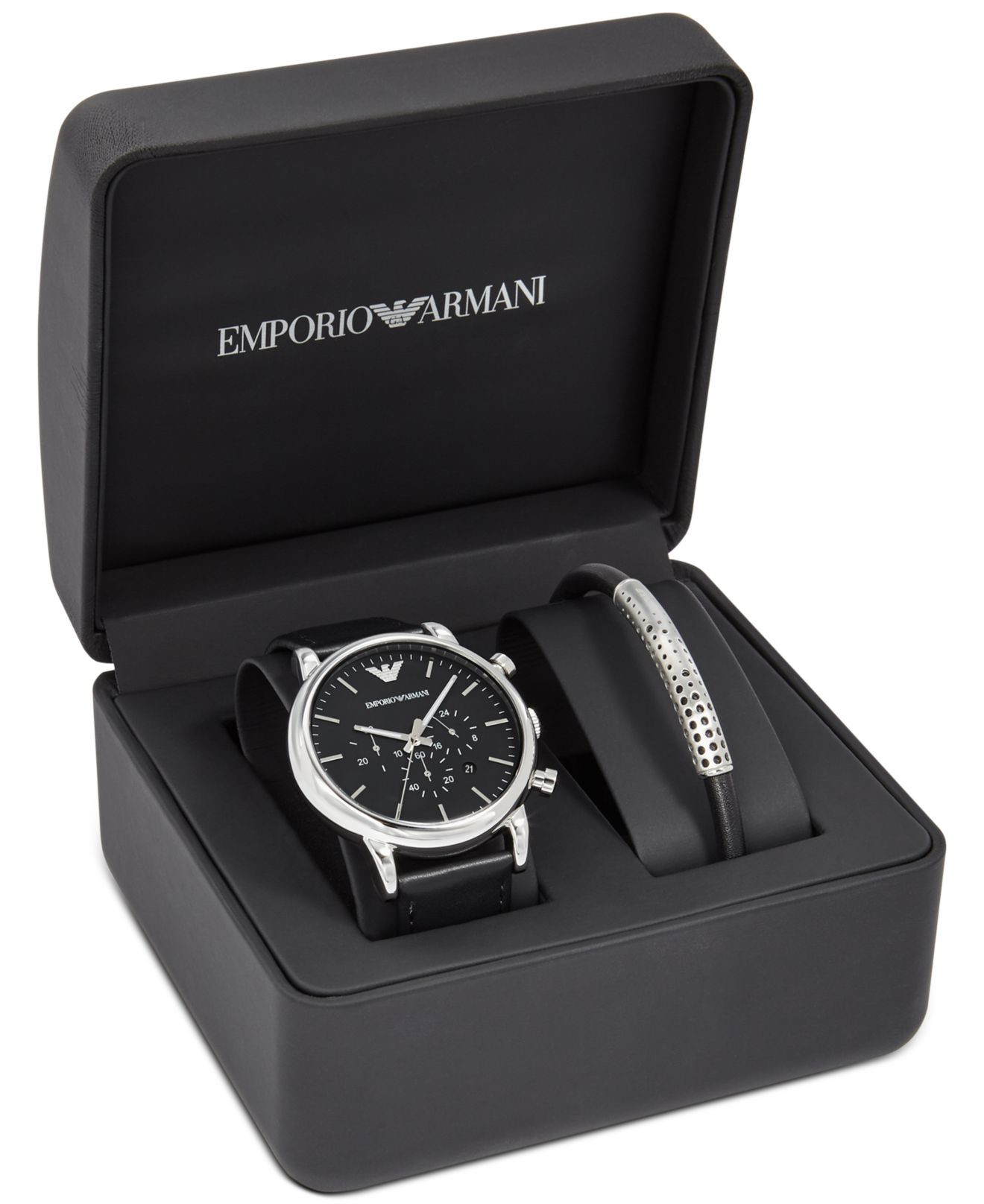 Bracelet And Watch Set
 Emporio armani Men s Chronograph Luigi Black Leather Strap