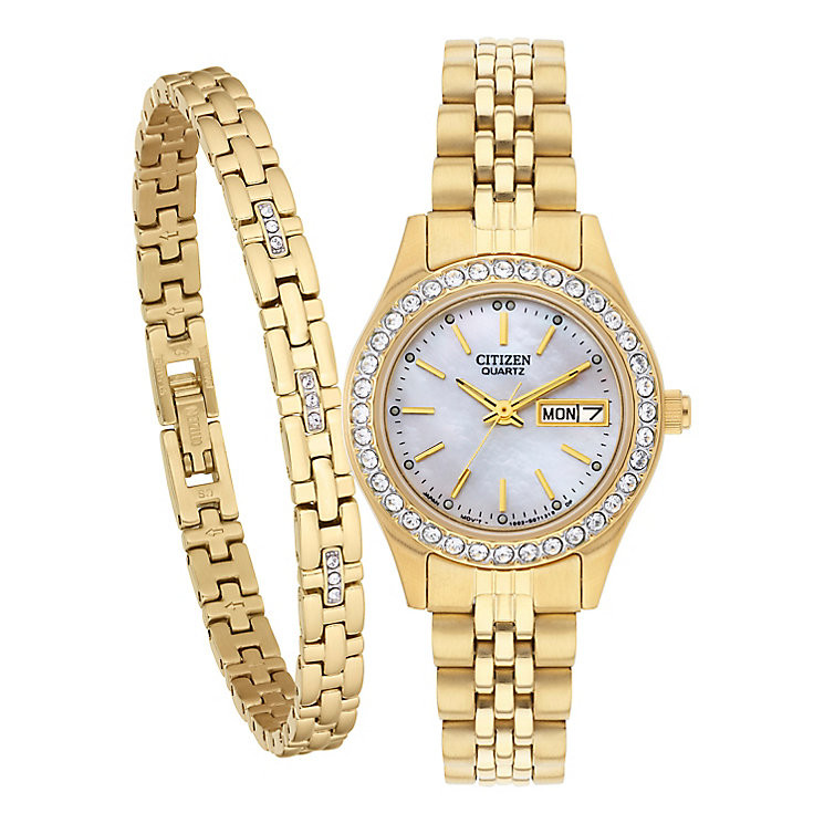 Bracelet And Watch Set
 Citizen La s Crystal Watch & Bracelet Set