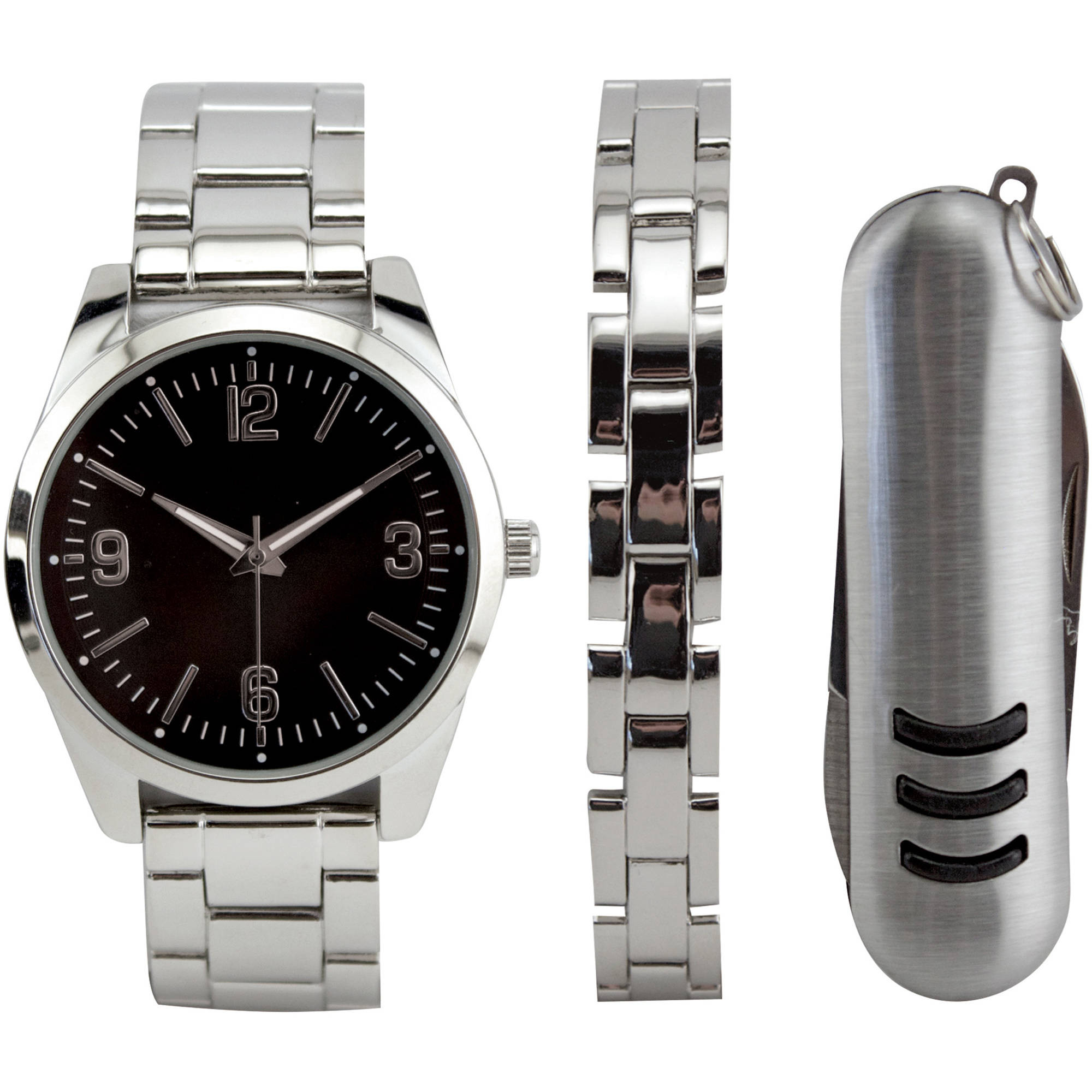 Bracelet And Watch Set
 Men s Silver Watch Set with Bracelet and Multi Tool