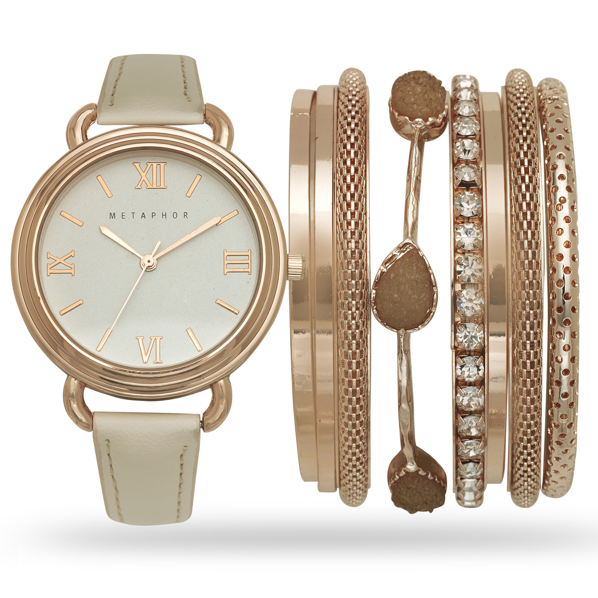 Bracelet And Watch Set
 Metaphor La s Rose Gold Watch and Bracelet Set Jewelry