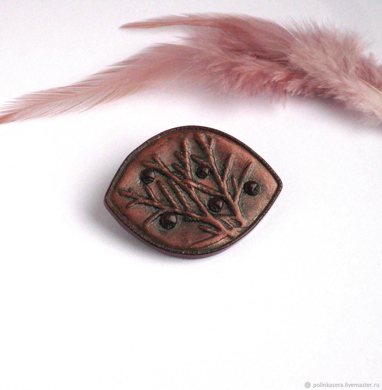 Brooches Clay
 Brooch of polymer clay "Winter berries" Burgundy berries