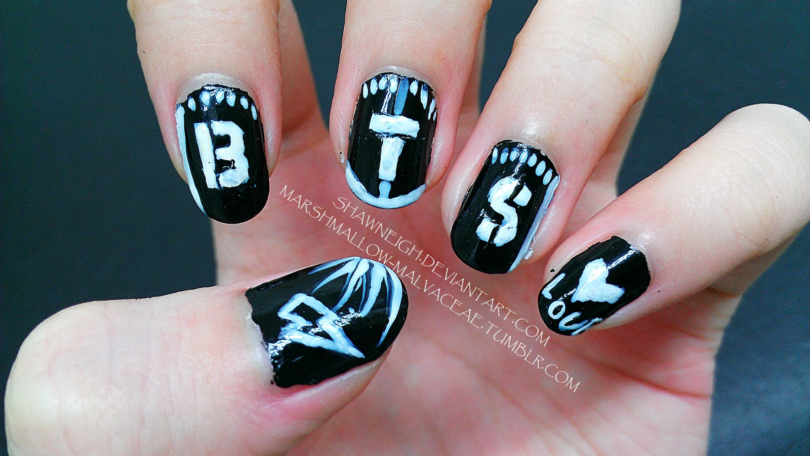 Bts Nail Designs
 BTS LOVE Nails by Lawleighette on DeviantArt