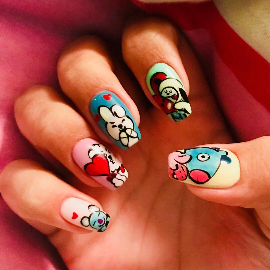 Bts Nail Designs
 Just wanted to share that bt21 nail art🦄 BTS