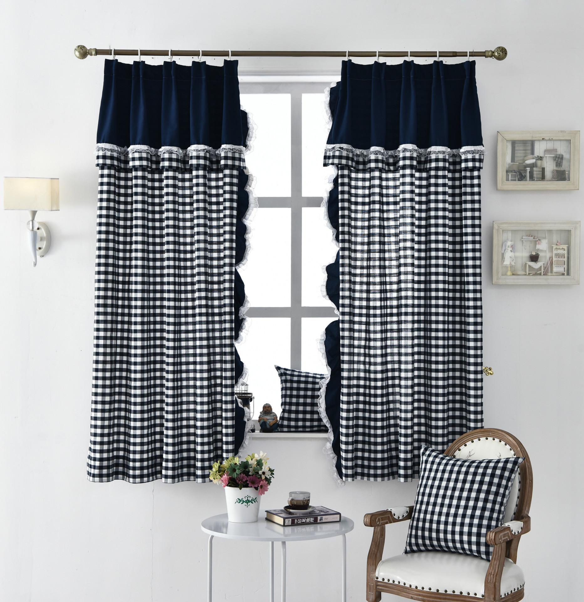 Buffalo Check Kitchen Curtains
 Buffalo Check Country Black And White Linen Kitchen Dining