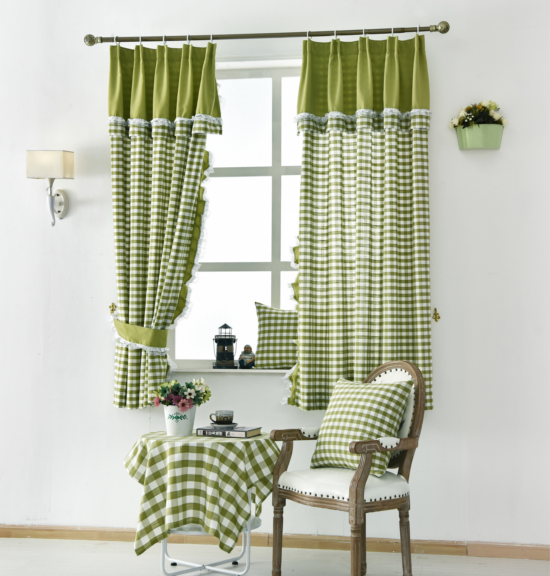 Buffalo Check Kitchen Curtains
 Country Green Buffalo Check Priscilla Kitchen Small Short