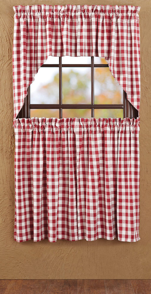 Buffalo Check Kitchen Curtains
 Buffalo Red Check Window Tier Set Curtains Country Rustic