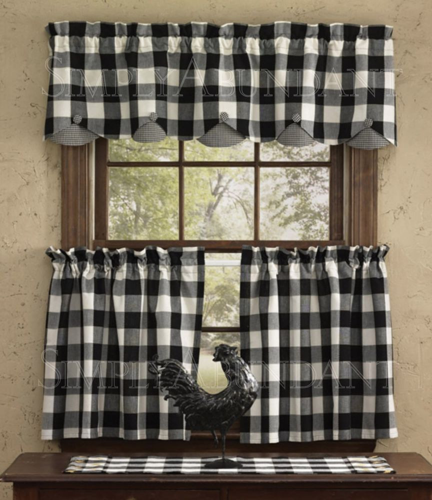 Buffalo Check Kitchen Curtains
 Devon Scalloped Valance by Park Designs 72" x 14" Black