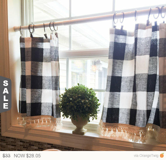 Buffalo Check Kitchen Curtains
 Plaid Cafe Curtain Plaid Buffalo Plaid Curtains Tassel