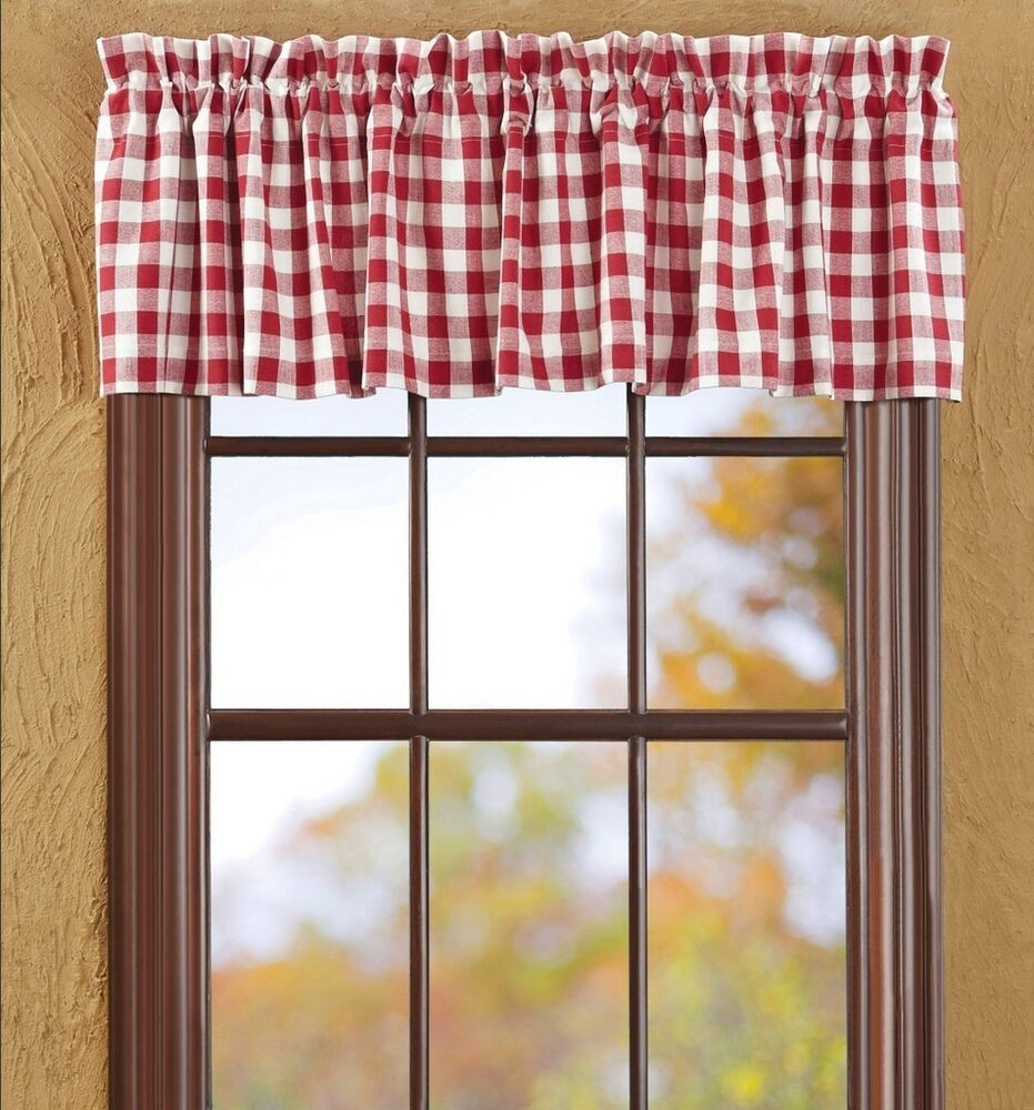 Buffalo Check Kitchen Curtains
 BUFFALO RED CHECK VALANCE WHITE PLAID COUNTRY COTTAGE