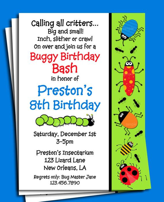 Bug Birthday Invitations
 Bug Invitation Printable or Printed with FREE SHIPPING Buggy