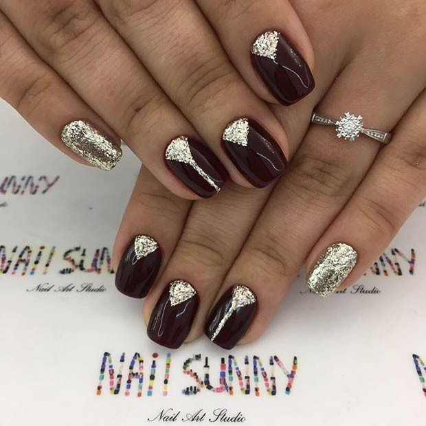 Burgundy Glitter Nails
 23 Gorgeous Glitter Nail Ideas for the Holidays