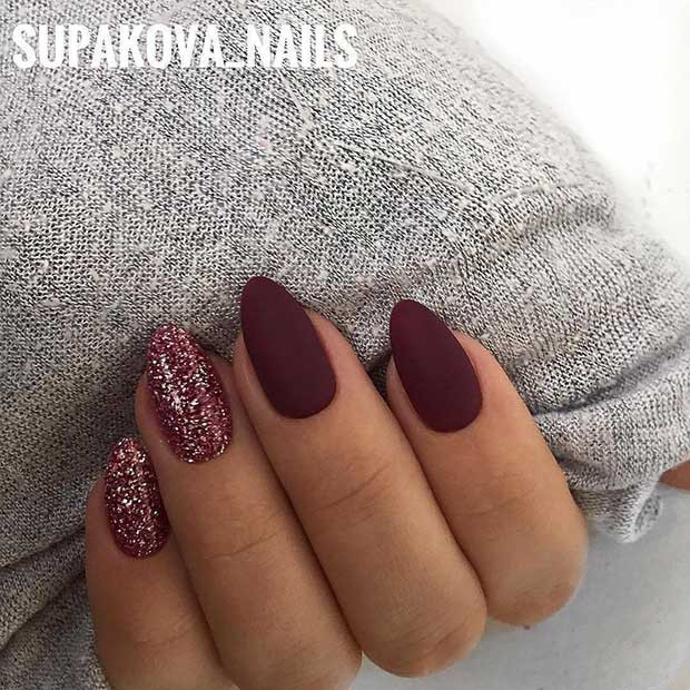 Burgundy Glitter Nails
 23 Gorgeous Glitter Nail Ideas for the Holidays