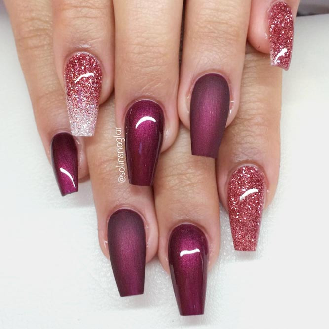 Burgundy Glitter Nails
 Freshest Ombre Glitter Nails Ideas