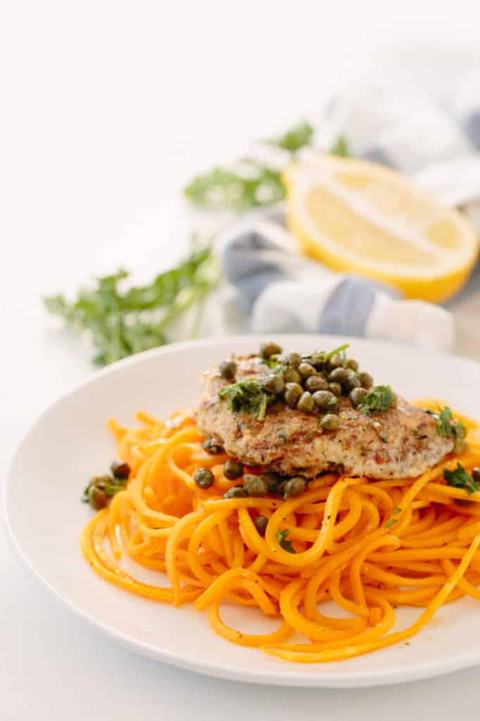 Butternut Squash Noodles Paleo
 Inspiralized Paleo Chicken Piccata with Butternut Squash