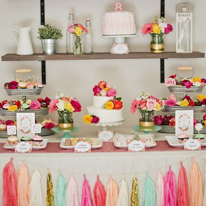 Cake Table Decorations For Birthday
 Chic Floral Baptism Birthday Party