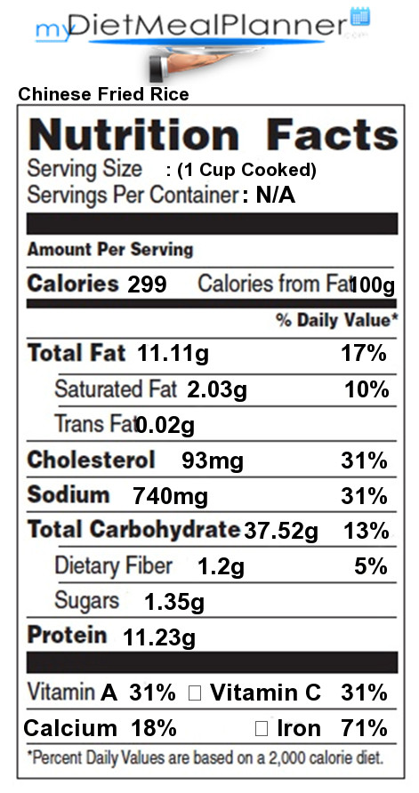 Calories In Chinese Fried Rice
 Nutrition facts Label Pasta Rice & Noodles 5