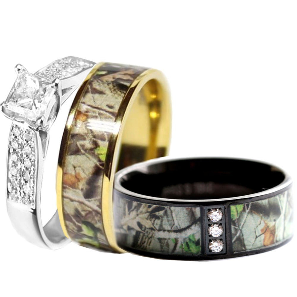 Camo Wedding Ring Sets For Him And Her
 Camo Wedding Ring Set for Him and Her Titanium Stainless