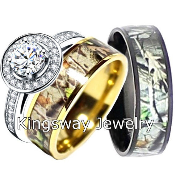 Camo Wedding Ring Sets For Him And Her
 Camo Wedding Ring Set for Him and Her Titanium Silver Black