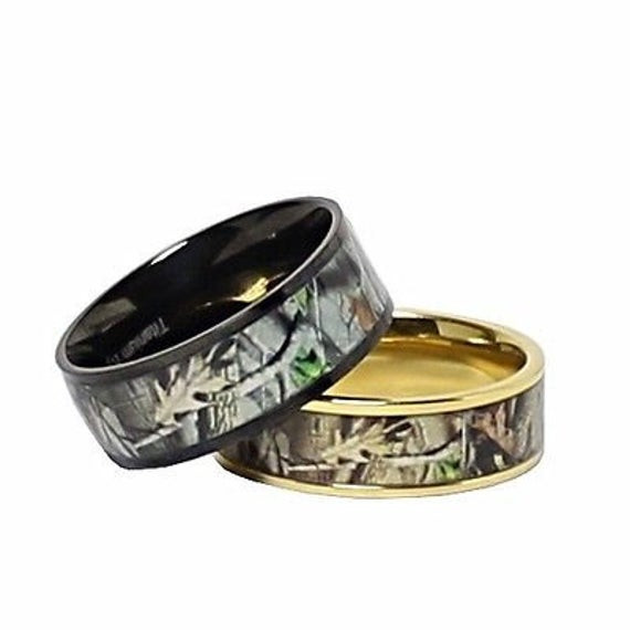 Camo Wedding Ring Sets For Him And Her
 Custom Engraved Camo Wedding Ring Set for Him and Her