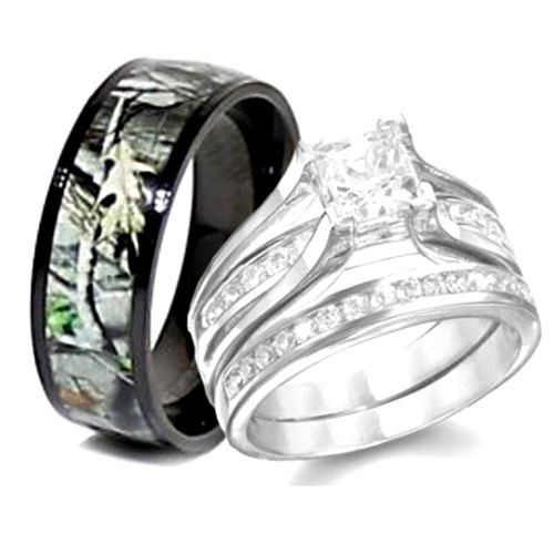 Camo Wedding Ring Sets His And Hers
 camo sterling silver wedding ring set for his and hers