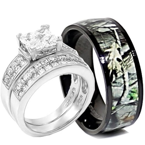 Camo Wedding Ring Sets His And Hers
 camo silver wedding ring set his and hers