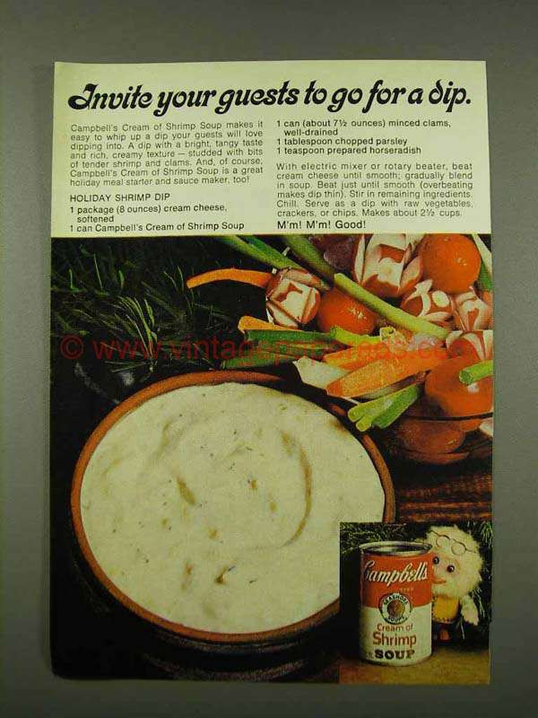 Campbell'S Cream Of Shrimp Soup
 1973 Campbell s Cream of Shrimp Soup Ad Go For a Dip