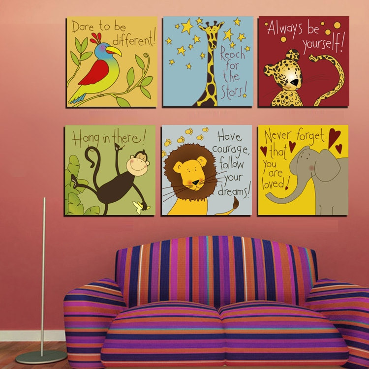 Canvas Art For Kids Room
 6 Piece Cartoon Animal Canvas Painting Printings Modern