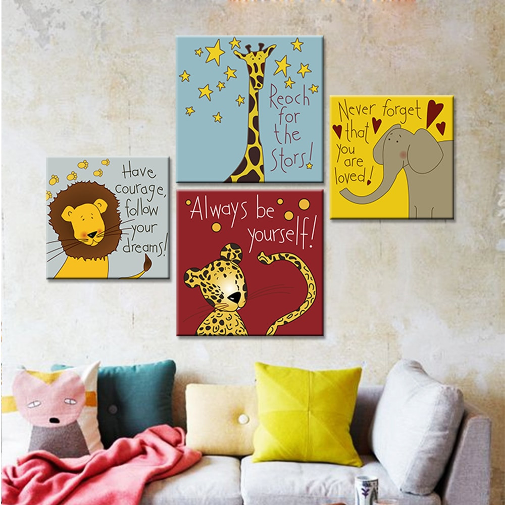 Canvas Art For Kids Room
 Modern Canvas Art Print Poster Cartoon Animal Painting for