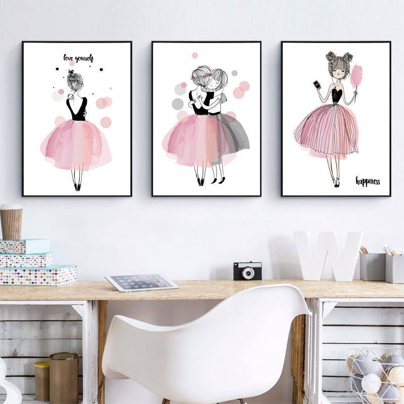 Canvas Art For Kids Room
 2019 Cute Cartoon Girl Canvas Art Print Poster Kids Room