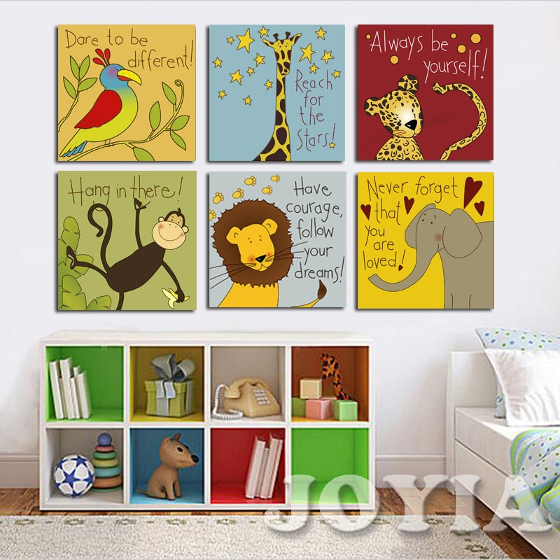 Canvas Art For Kids Room
 Canvas Painting 6 Pieces Modern Cartoon Animal Quotes Wall