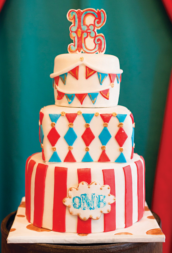 Carnival Birthday Cake
 Big Top Vintage Circus First Birthday Party Hostess