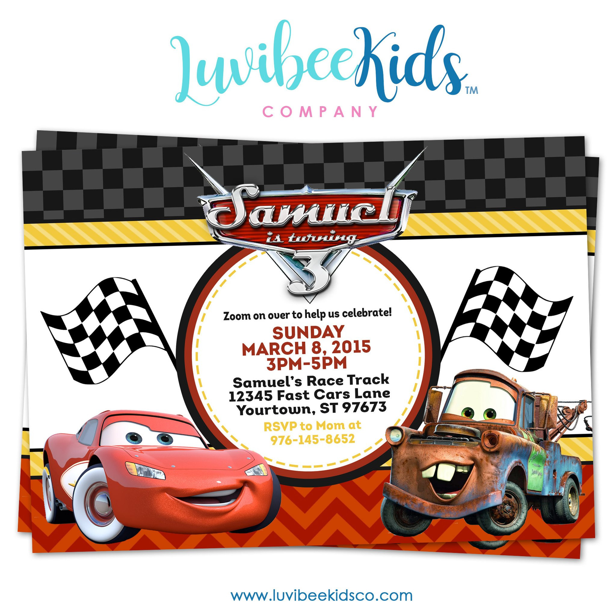 Cars Birthday Invitation
 Cars Lightning McQueen Birthday Invitation Style 2