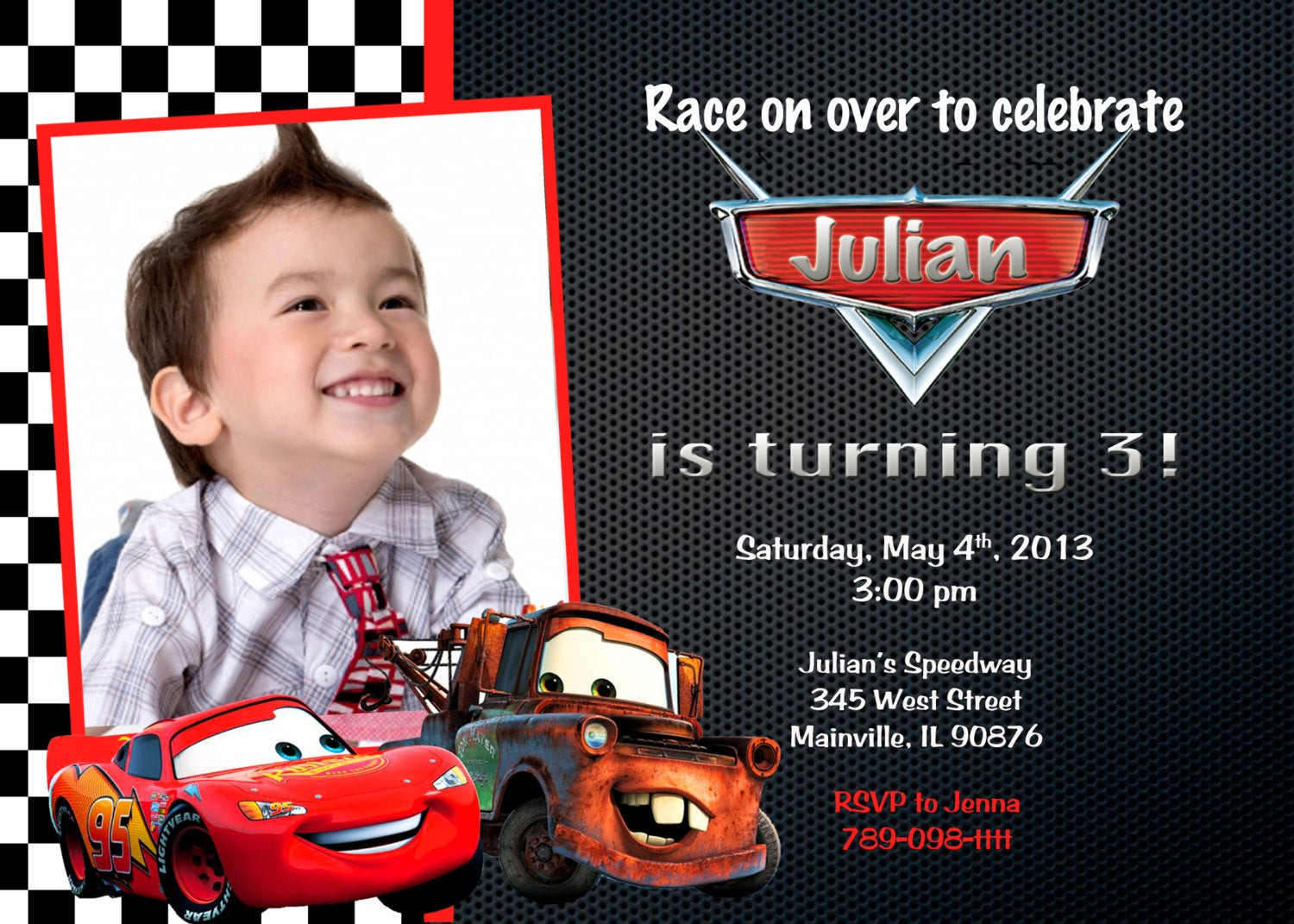 Cars Birthday Invitation
 Disney Cars Lightning McQueen Mater Birthday Party Invitation