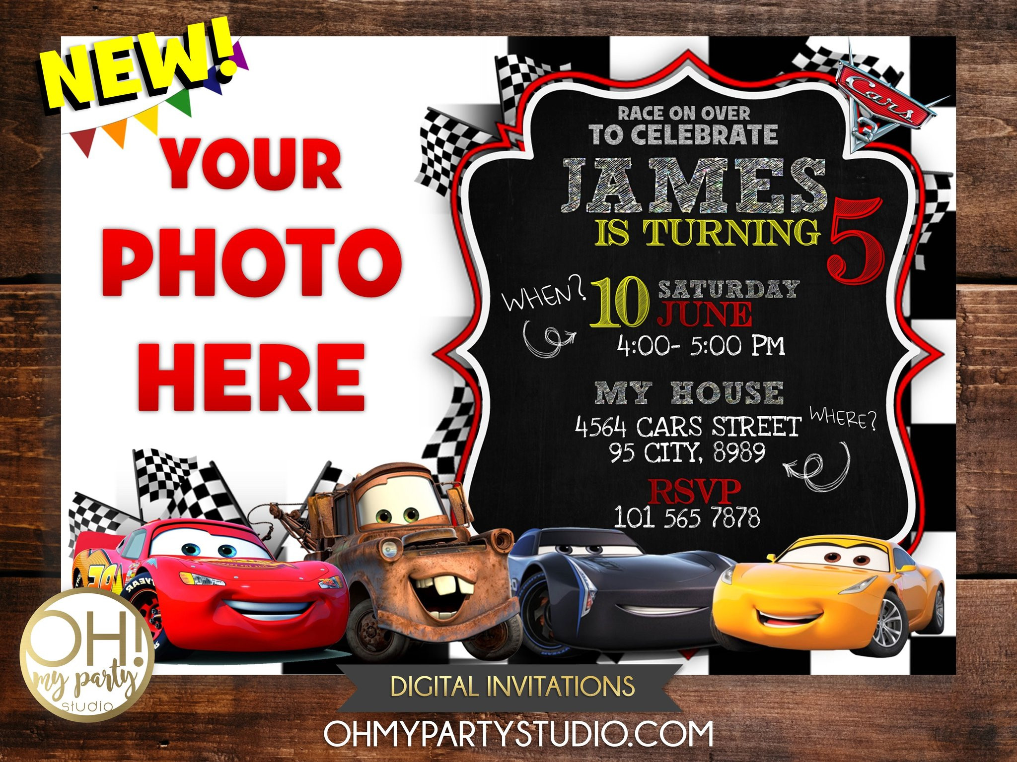 Cars Birthday Invitation
 CARS BIRTHDAY PARTY INVITATION OH MY PARTY STUDIO