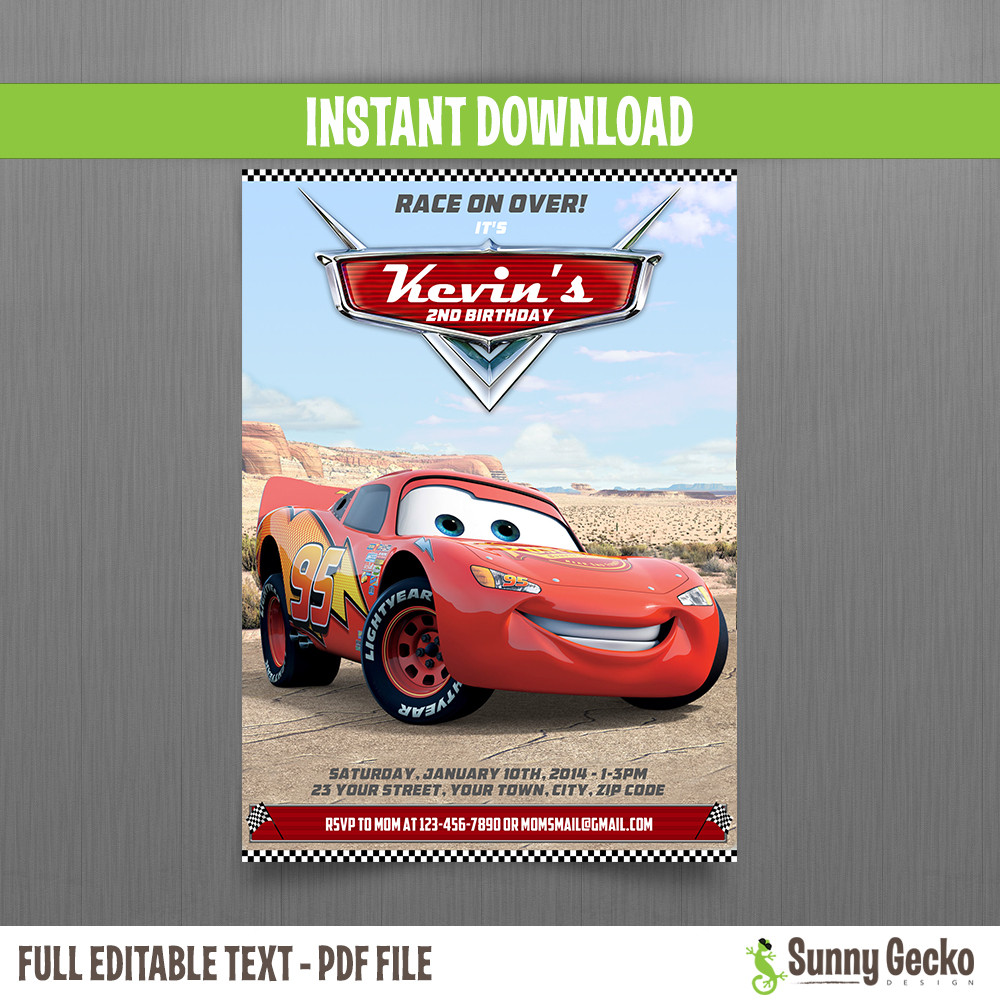 Cars Birthday Invitation
 Cars Lightning McQueen Birthday Invitation