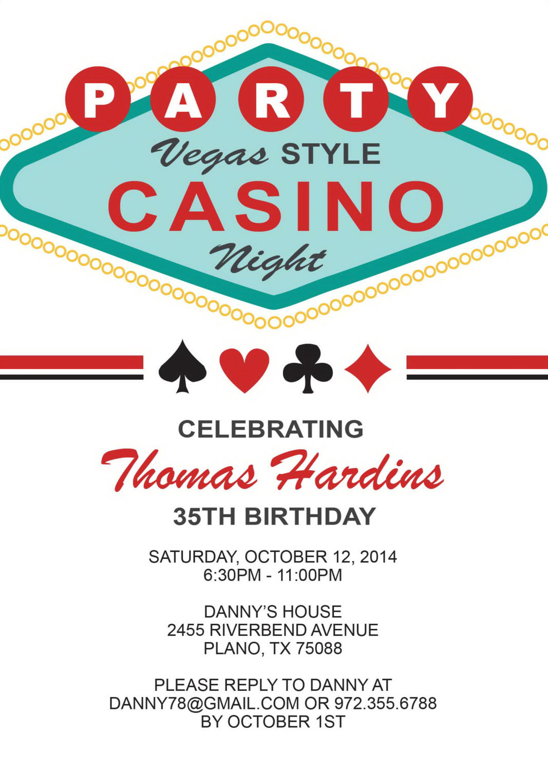 Casino Birthday Invitations
 Las Vegas Birthday Invitation Adult Birthday Party