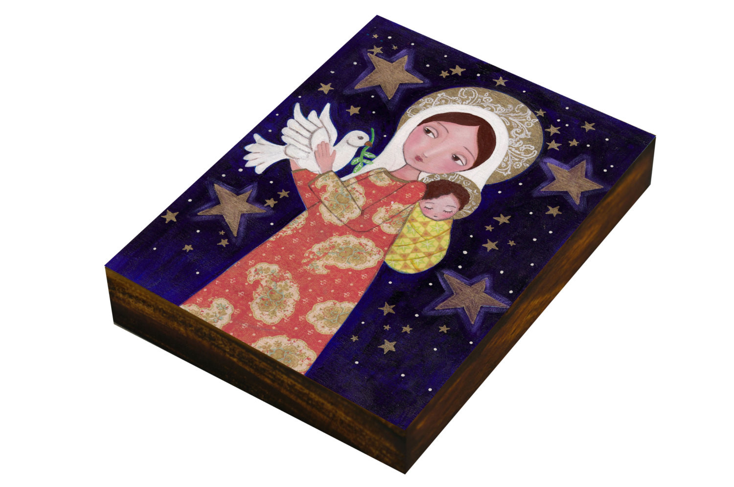 Catholic Child Gift
 Catholic Gift Madonna and Child Dove Print on Wood Mixed