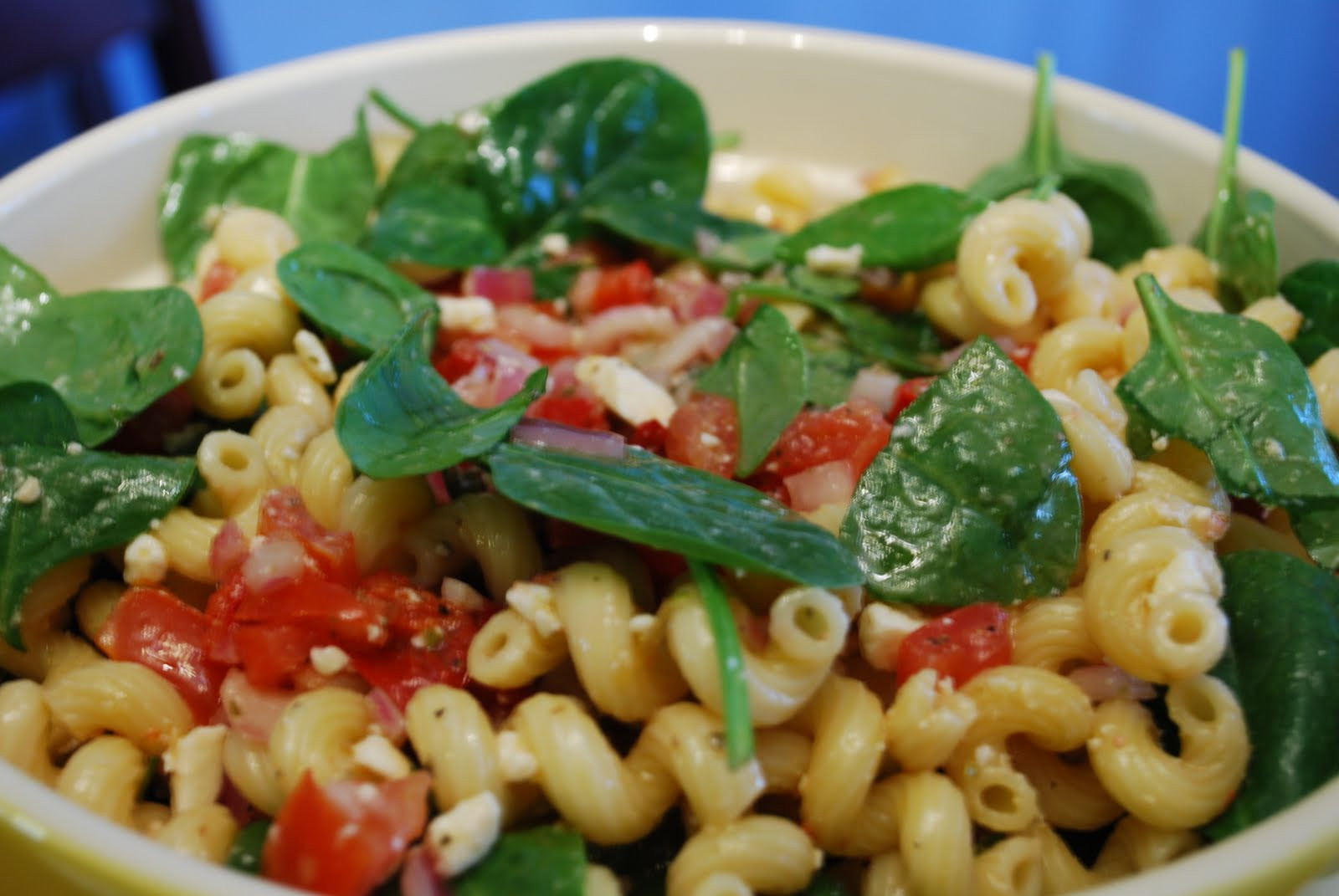 Cavatappi Pasta Salad
 Cooking This and That Cavatappi with Tomato Spinach and