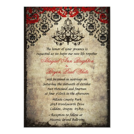 Chandelier Wedding Invitations
 Red Vintage Chandelier Wedding Invitation