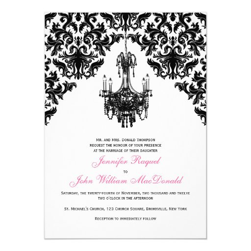 Chandelier Wedding Invitations
 Black White Damask Chandelier Wedding Invitation