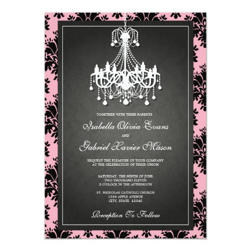 Chandelier Wedding Invitations
 5x7 Black & Pink Chandelier Wedding Invitation