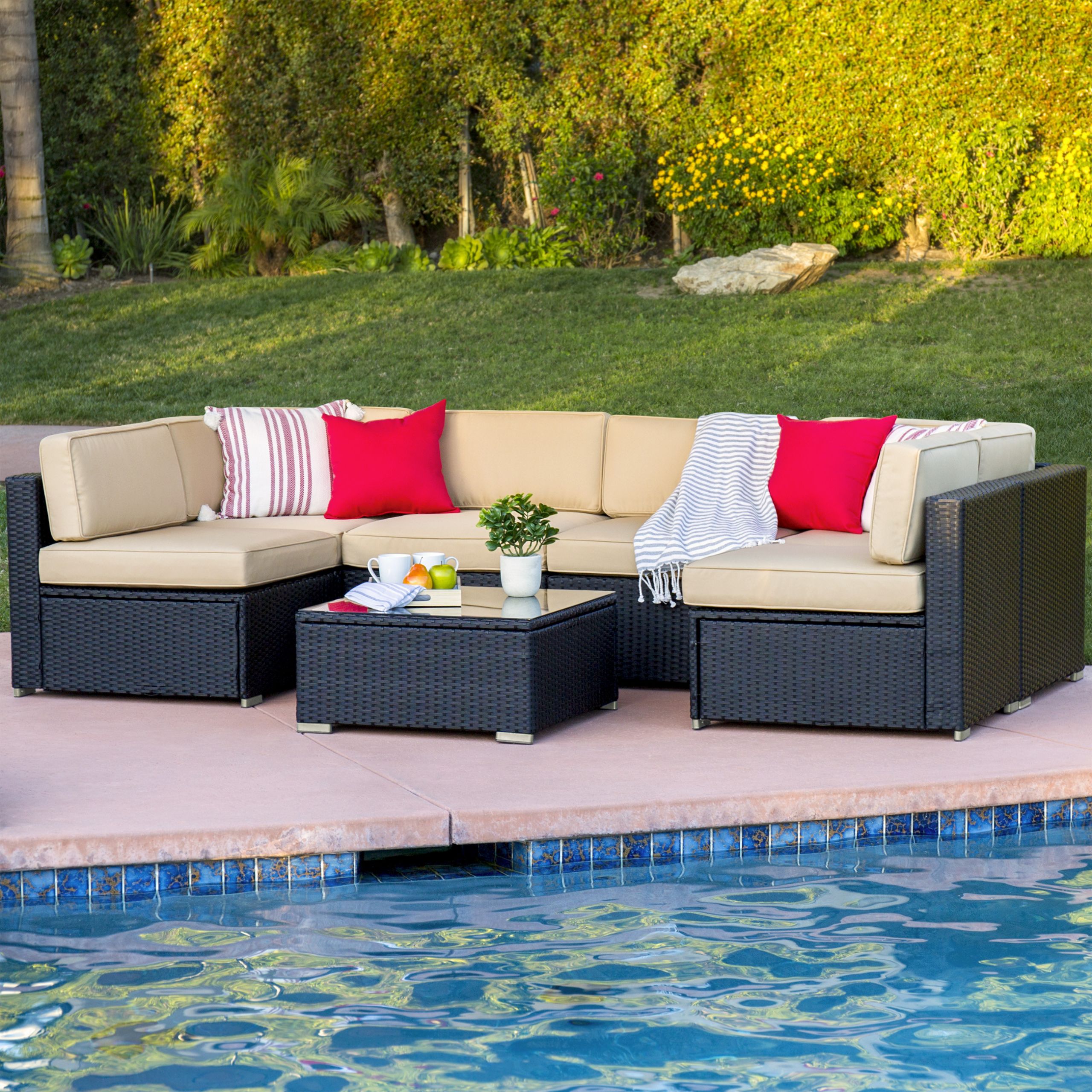 Cheap Backyard Furniture
 7pc Outdoor Patio Garden Wicker Furniture Rattan Sofa Set