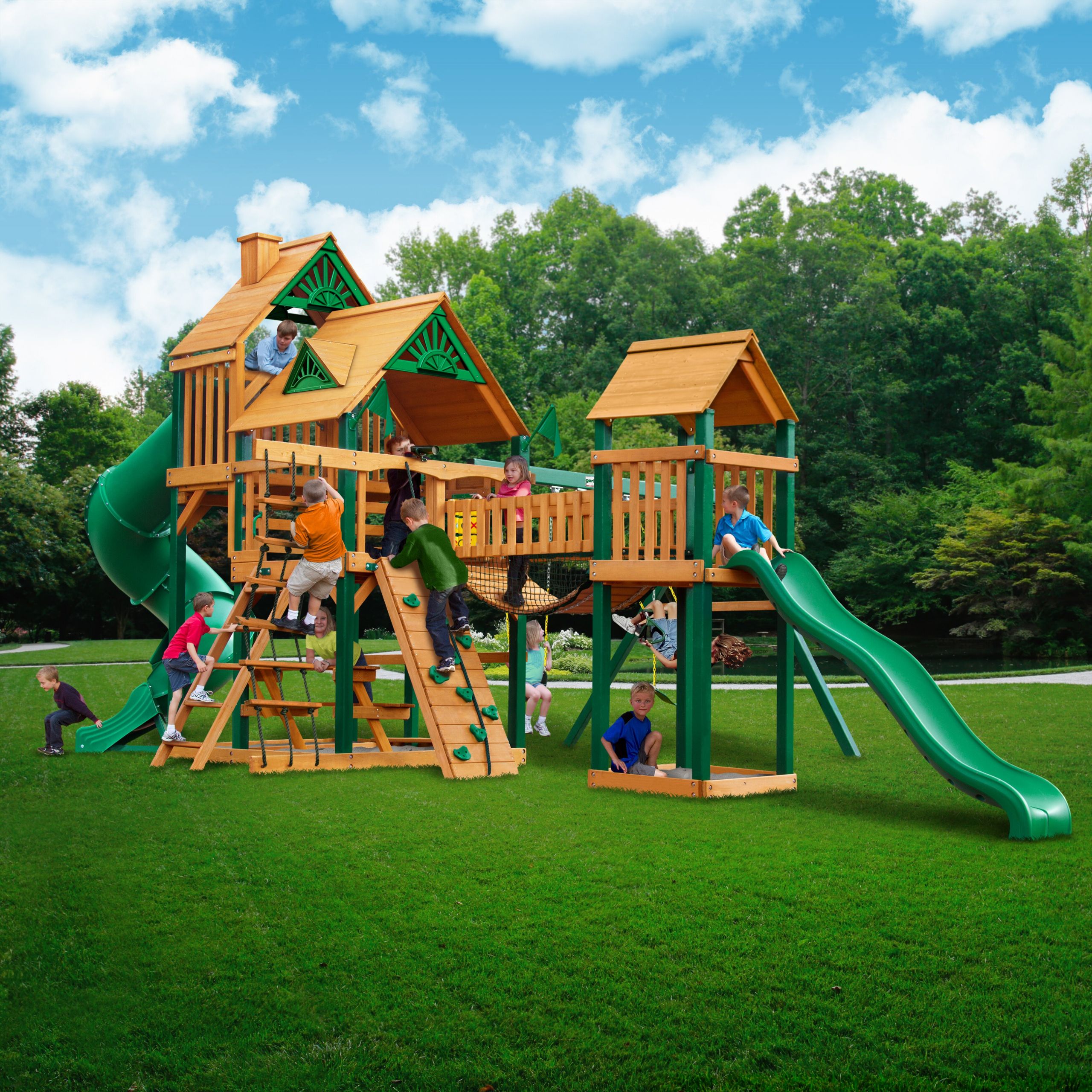 Cheap Backyard Playground
 Gorilla Playsets Treasure Trove Swing Set with Wood Roof